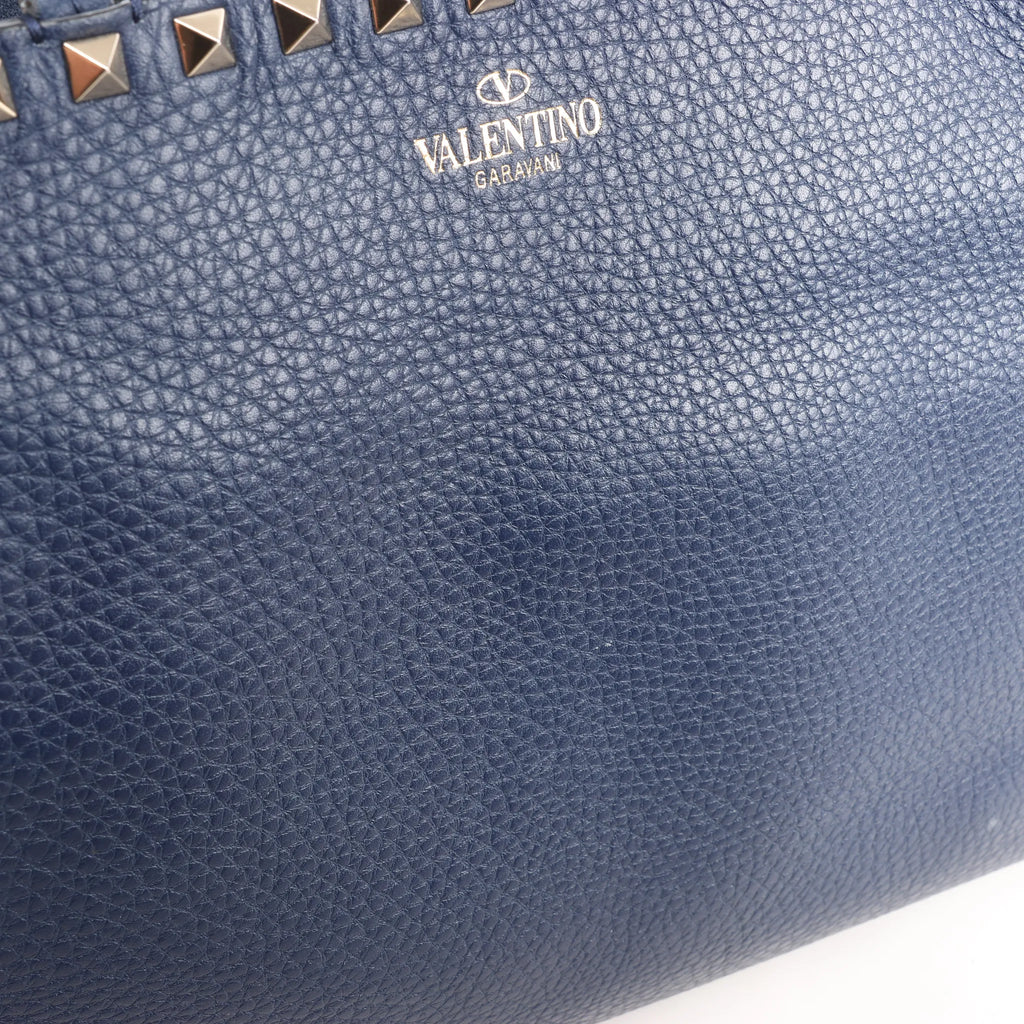 Valentino Garavani Rockstud Leather Shoulder Bag in Navy Blue