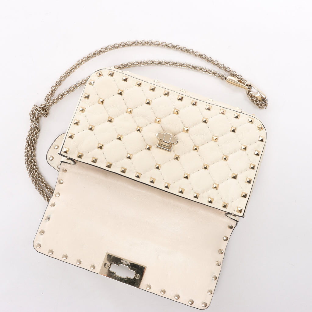 Valentino Garavani RockStuds Leather x Studs 2Way Handbag in Beige