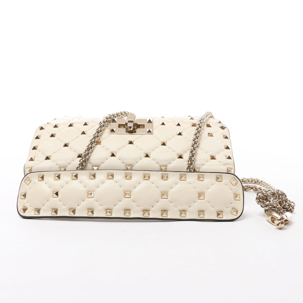 Valentino Garavani RockStuds Leather x Studs 2Way Handbag in Beige