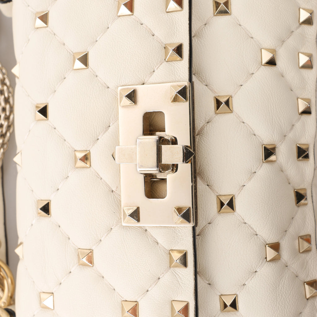 Valentino Garavani RockStuds Leather x Studs 2Way Handbag in Beige