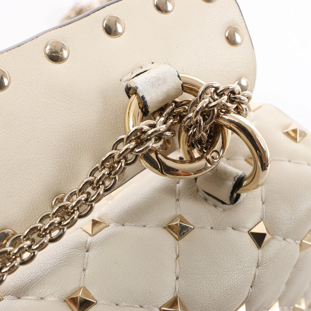 Valentino Garavani RockStuds Leather x Studs 2Way Handbag in Beige