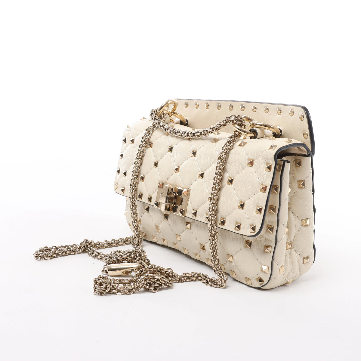 Valentino Garavani RockStuds Leather x Studs 2Way Handbag in Beige