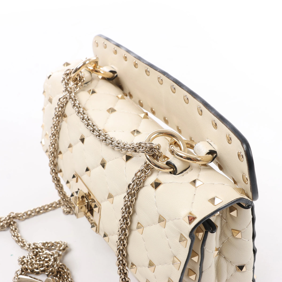 Valentino Garavani RockStuds Leather x Studs 2Way Handbag in Beige