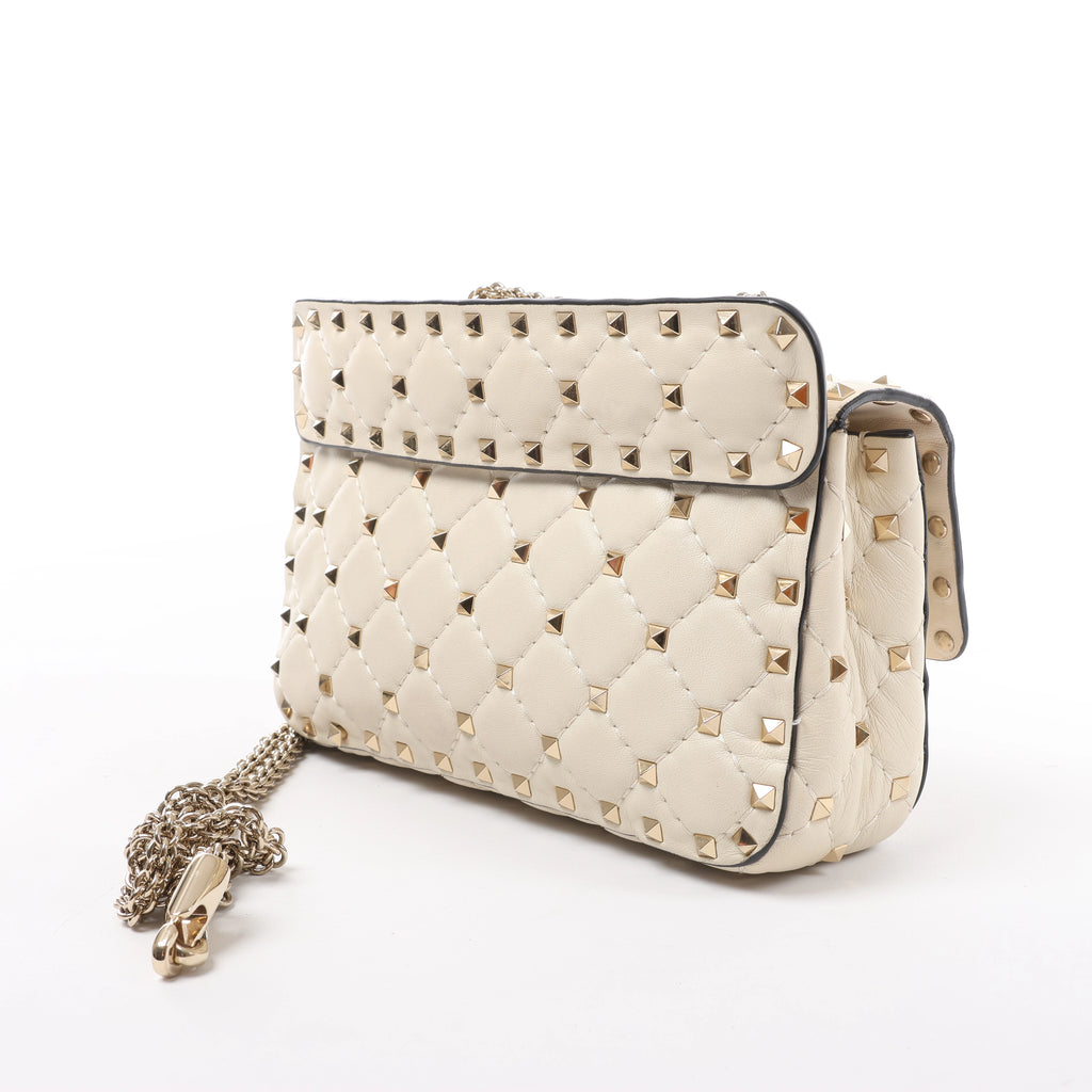 Valentino Garavani RockStuds Leather x Studs 2Way Handbag in Beige