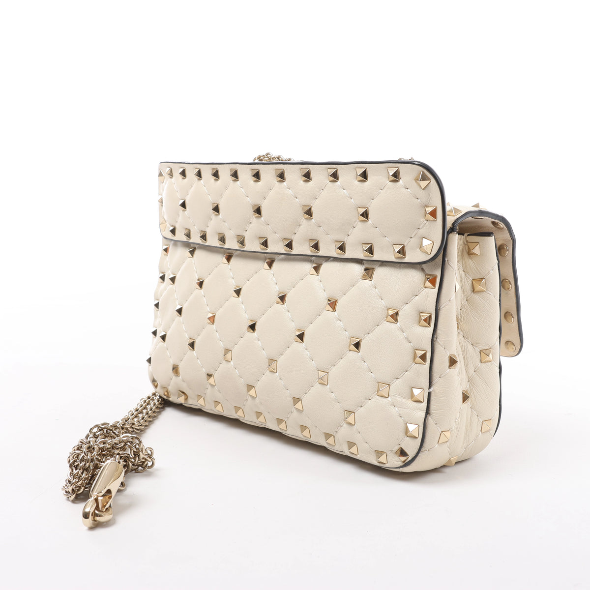 Valentino Garavani RockStuds Leather x Studs 2Way Handbag in Beige