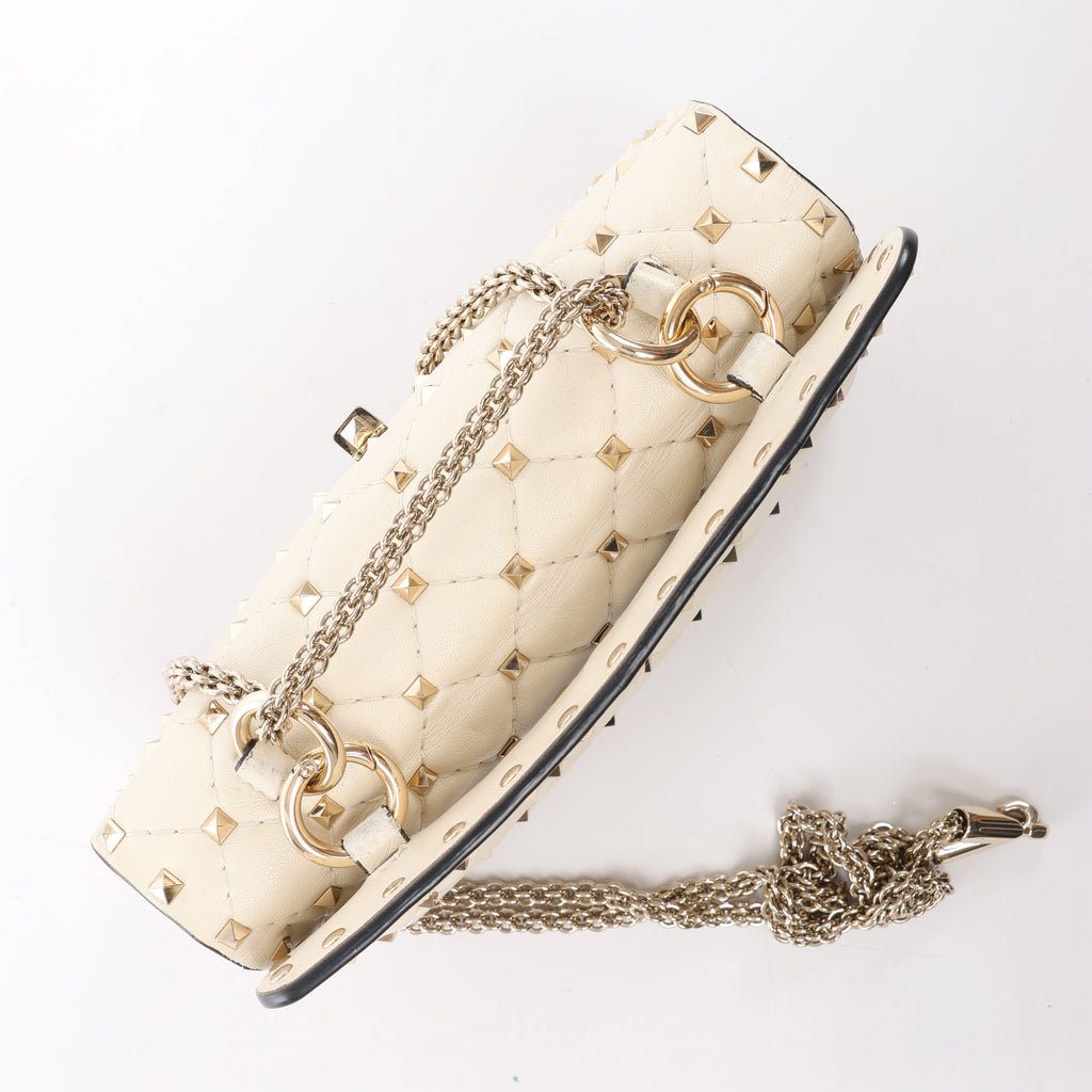 Valentino Garavani RockStuds Leather x Studs 2Way Handbag in Beige