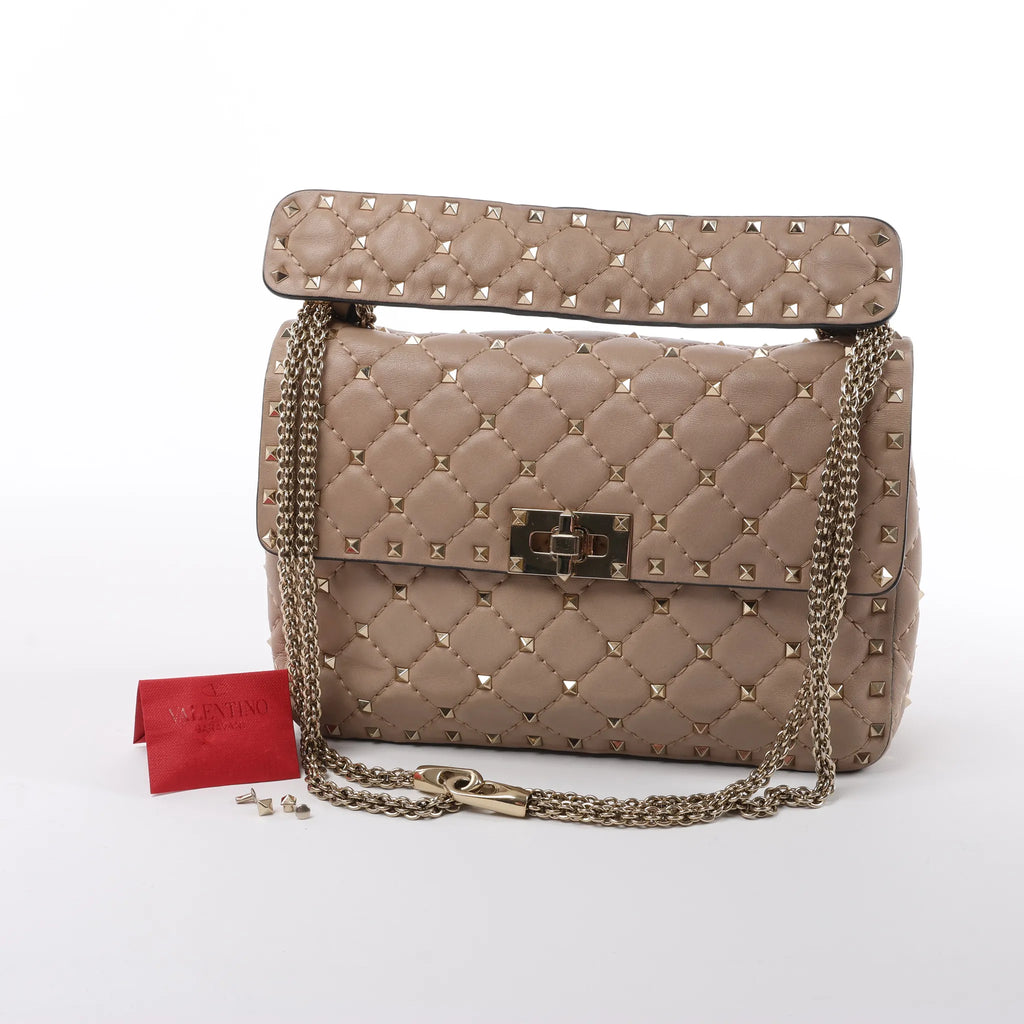 Valentino Rockstud Spike Chain 2Way Shoulder Bag in Beige