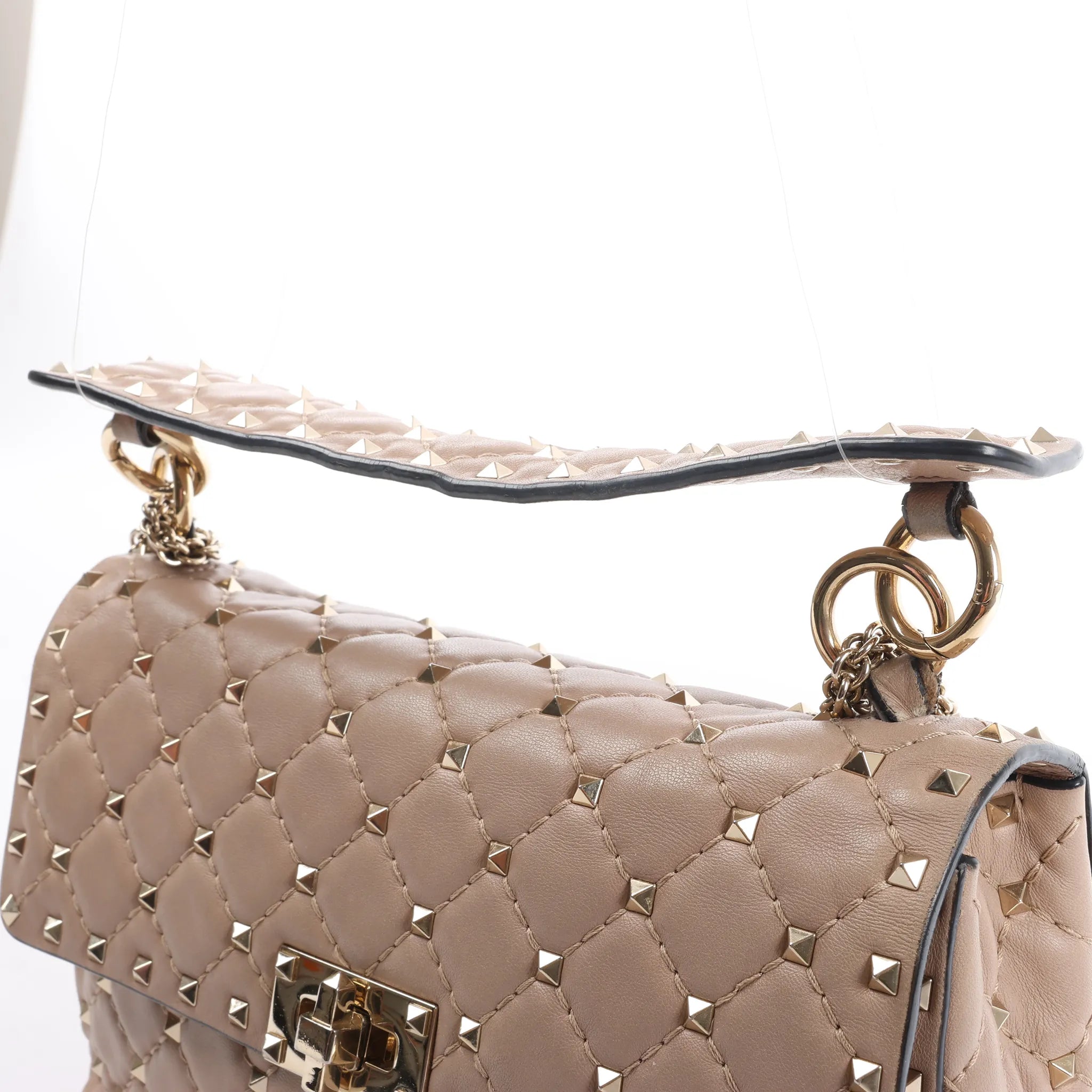 Valentino Rockstud Spike Chain 2Way Shoulder Bag in Beige