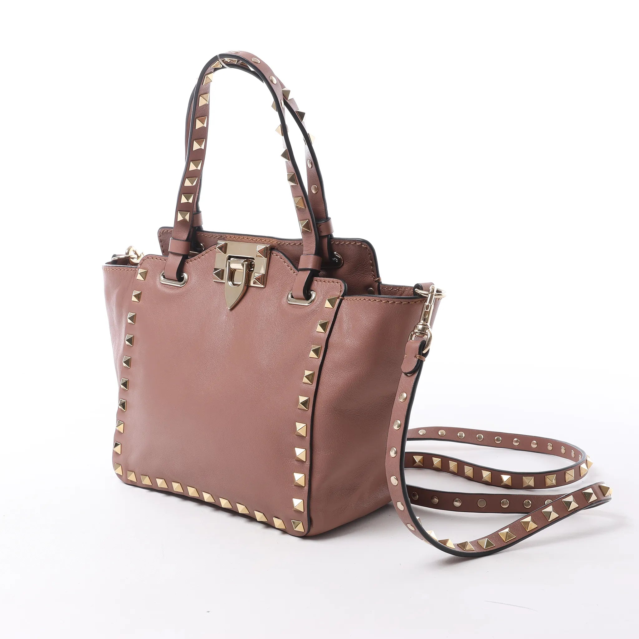 Valentino Garavani Rockstud Leather 2Way Handbag in Dusty Pink