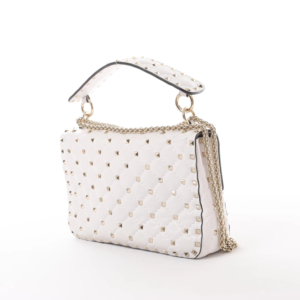 Valentino Rockstud Spike VLTN Chain 2Way Shoulder Bag in White