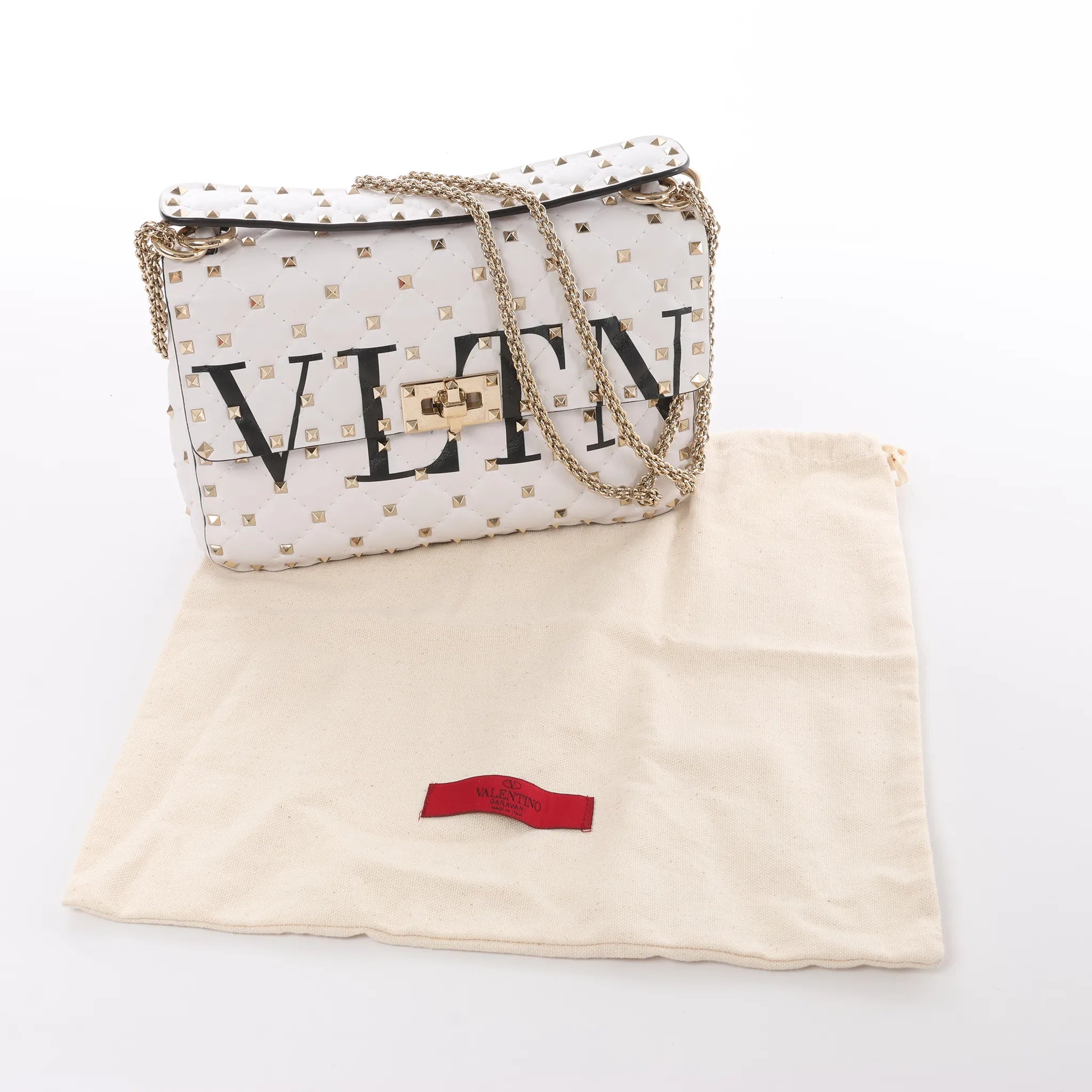 Valentino Rockstud Spike VLTN Chain 2Way Shoulder Bag in White