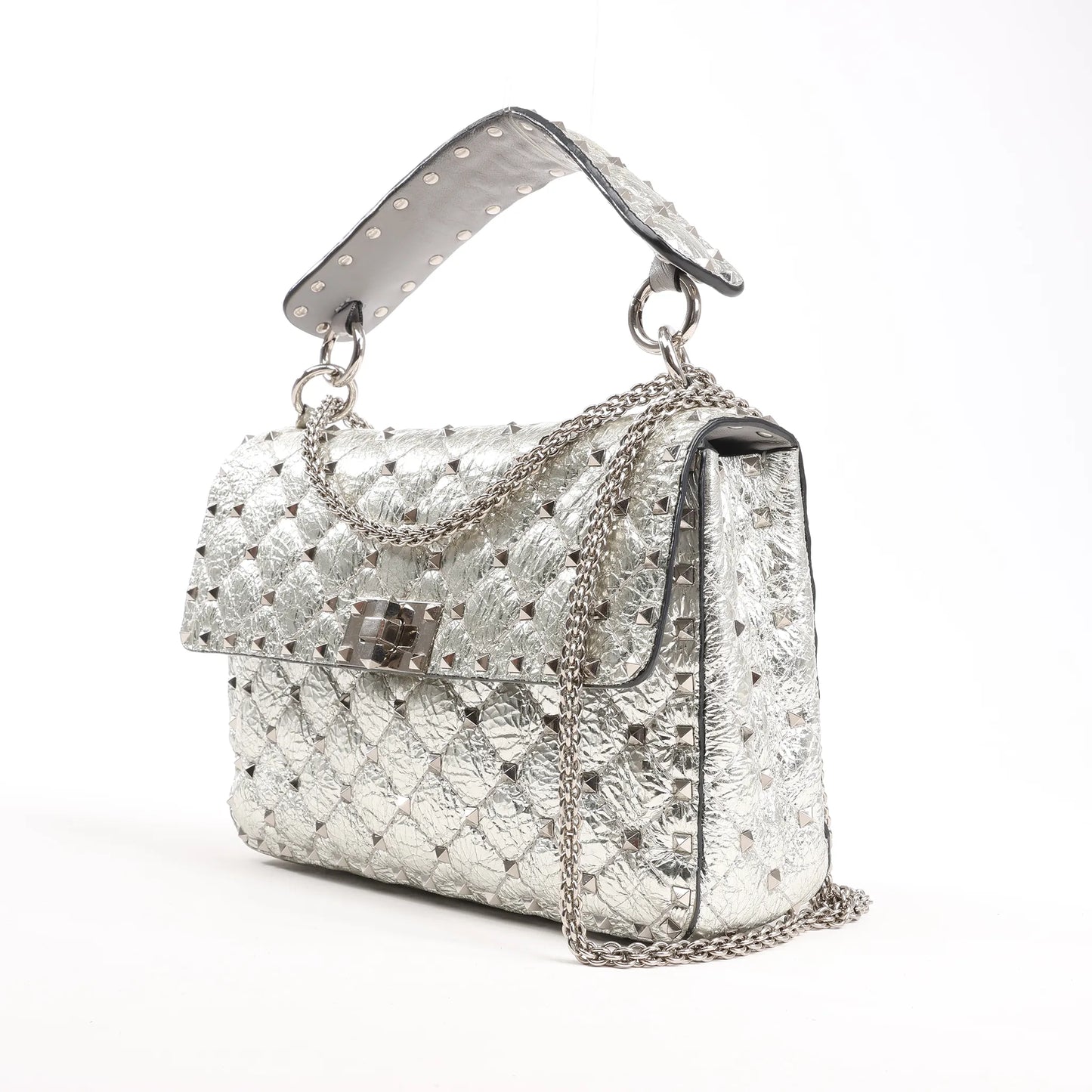 Valentino Garavani Rockstud Spike Chain Strap 2Way Shoulder Bag in Silver