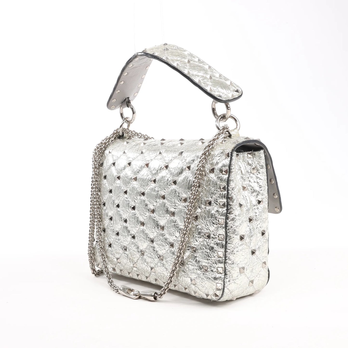 Valentino Garavani Rockstud Spike Chain Strap 2Way Shoulder Bag in Silver