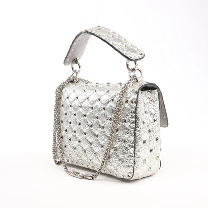 Valentino Garavani Rockstud Spike Chain Strap 2Way Shoulder Bag in Silver