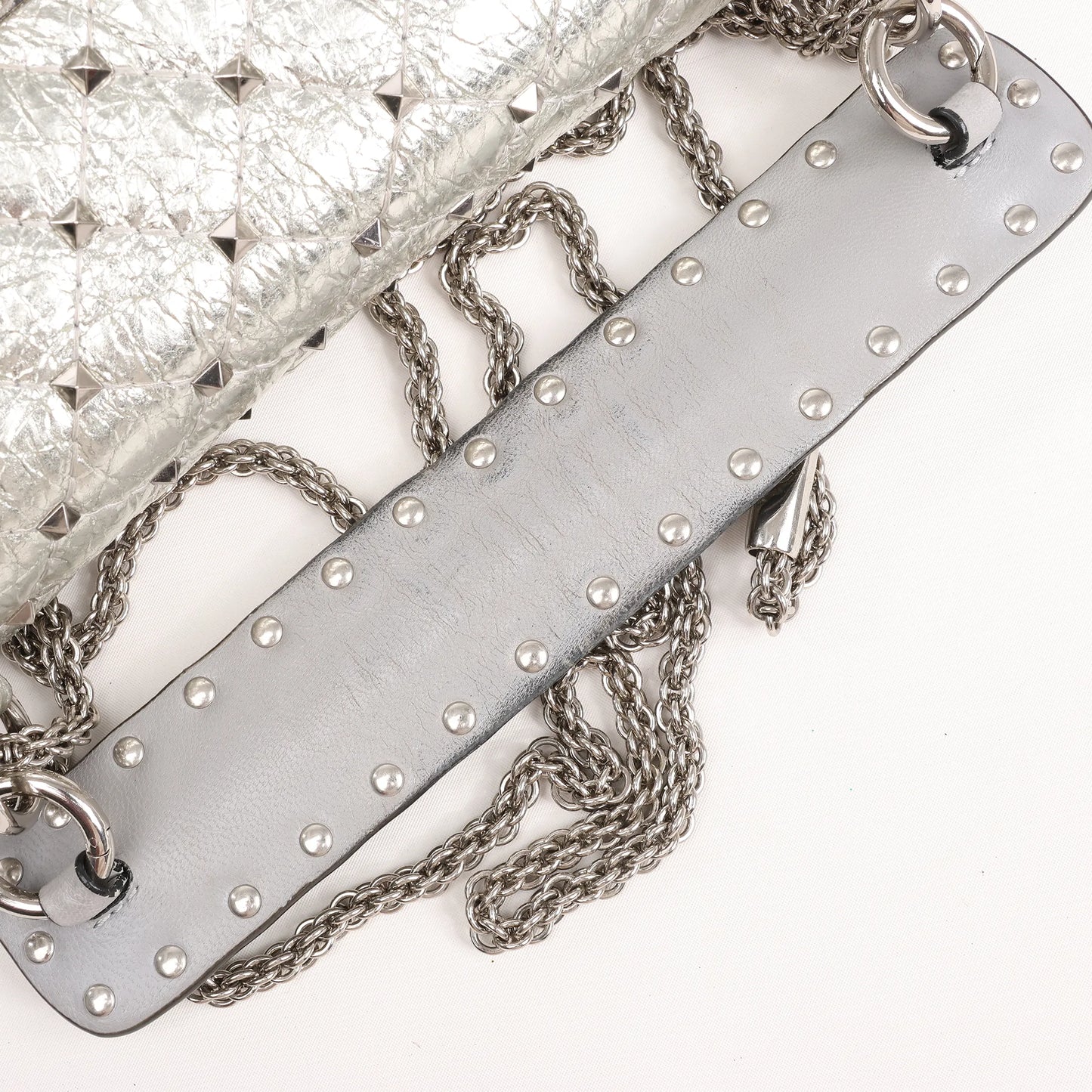 Valentino Garavani Rockstud Spike Chain Strap 2Way Shoulder Bag in Silver