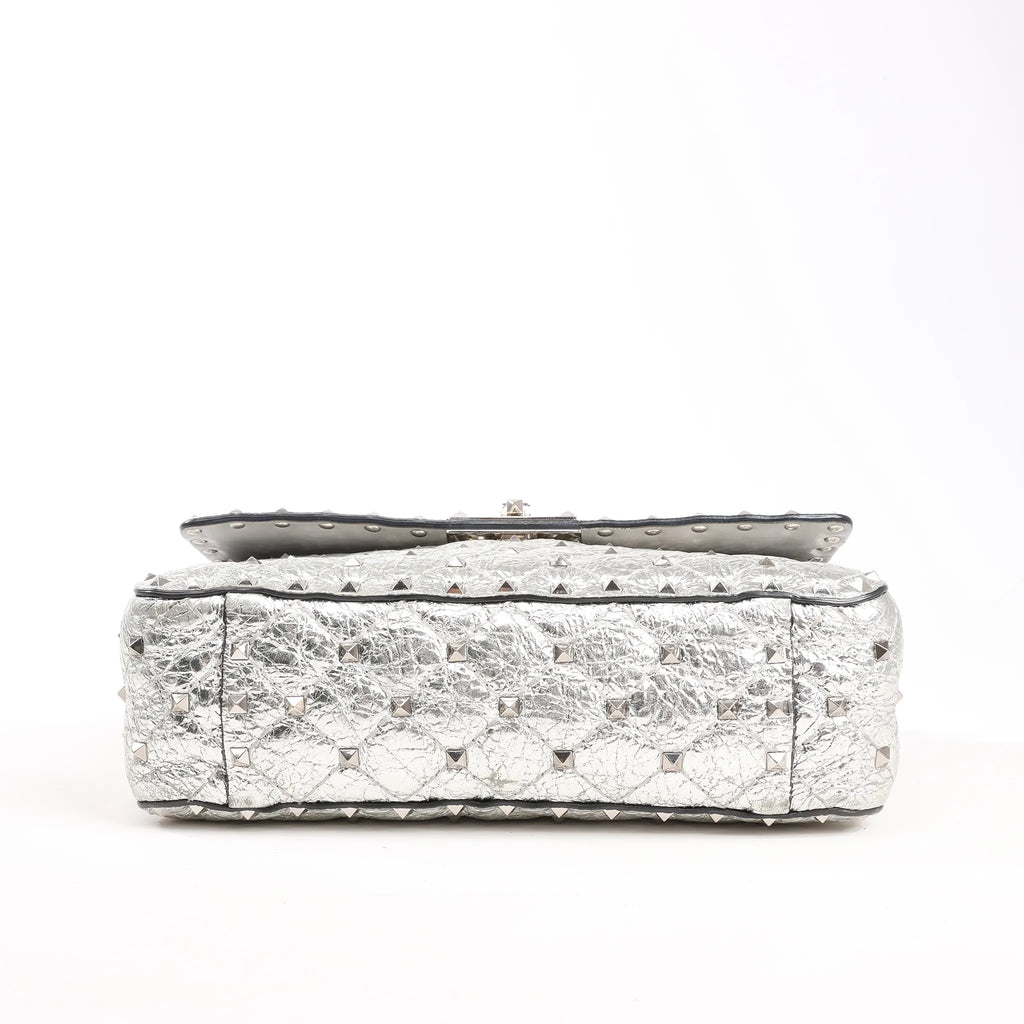 Valentino Garavani Rockstud Spike Chain Strap 2Way Shoulder Bag in Silver