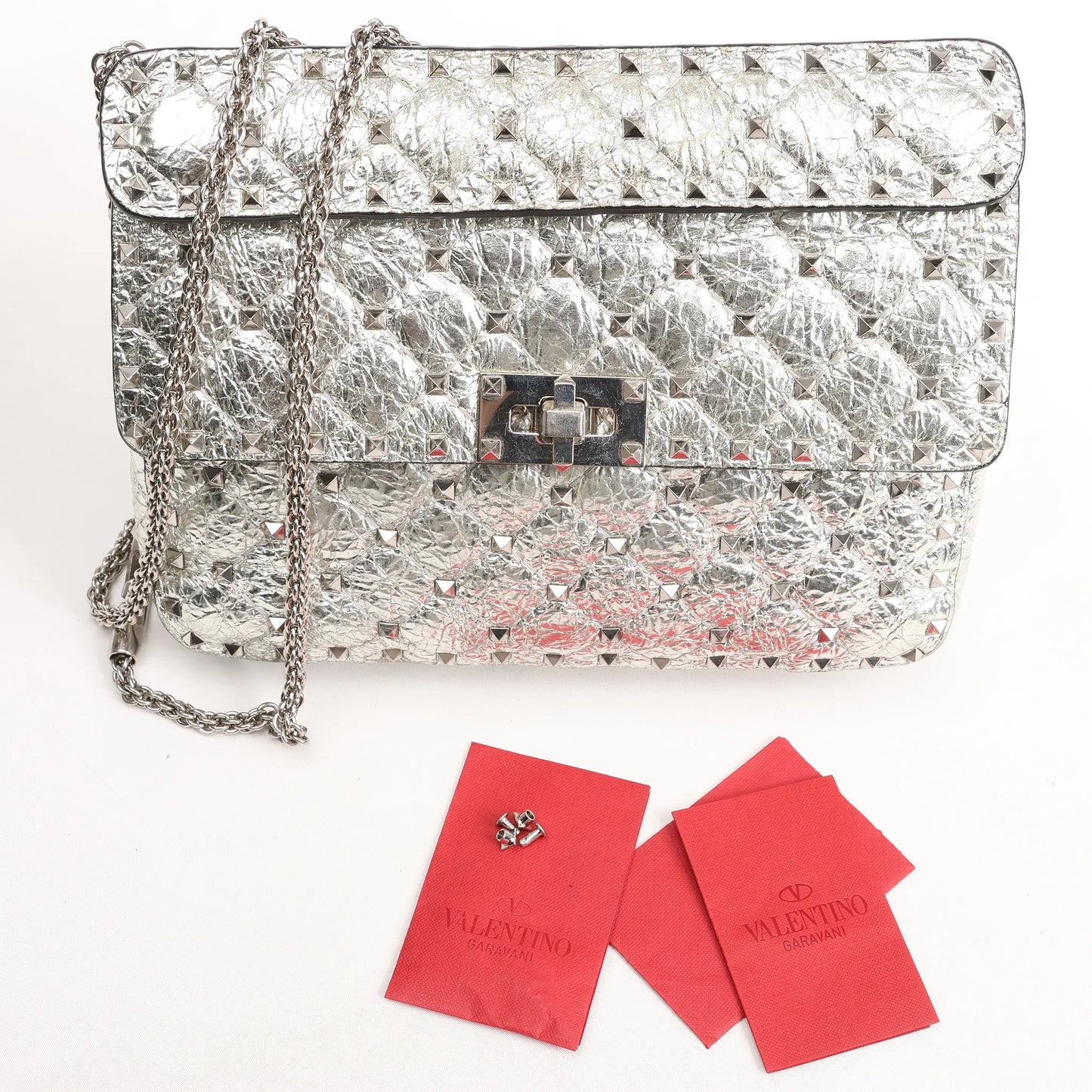 Valentino Garavani Rockstud Spike Chain Strap 2Way Shoulder Bag in Silver