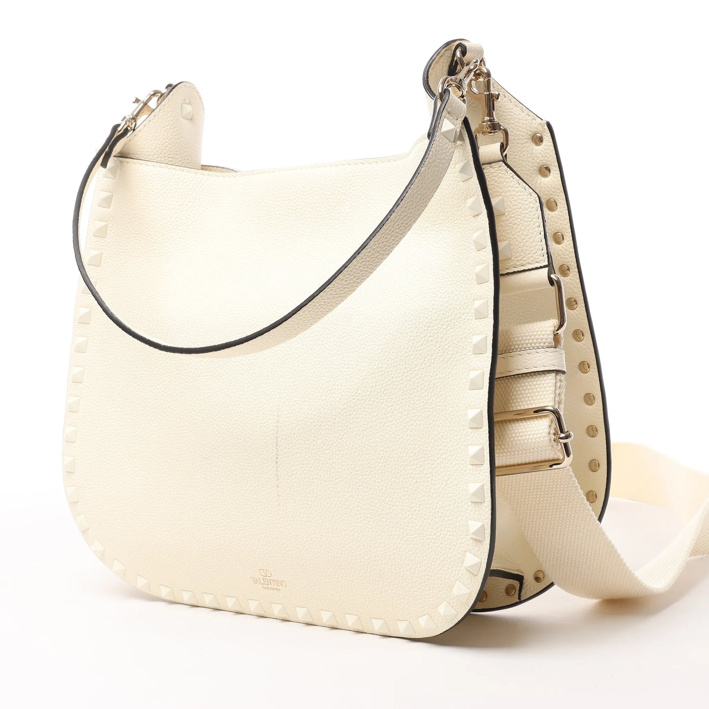 Valentino Garavani Rockstud Leather Shoulder Bag in Ecru