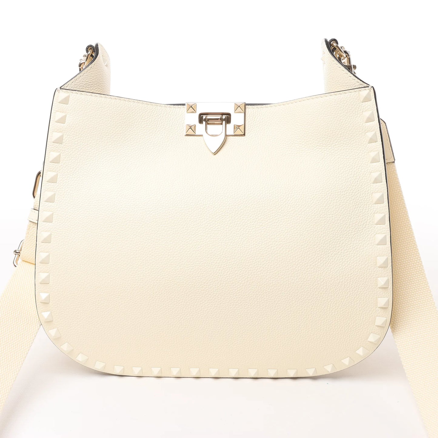 Valentino Garavani Rockstud Leather Shoulder Bag in Ecru