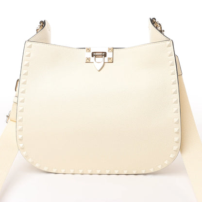 Valentino Garavani Rockstud Leather Shoulder Bag in Ecru
