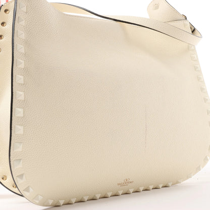 Valentino Garavani Rockstud Leather Shoulder Bag in Ecru