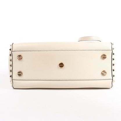 Valentino Garavani Rockstud Leather 2Way Handbag in Beige