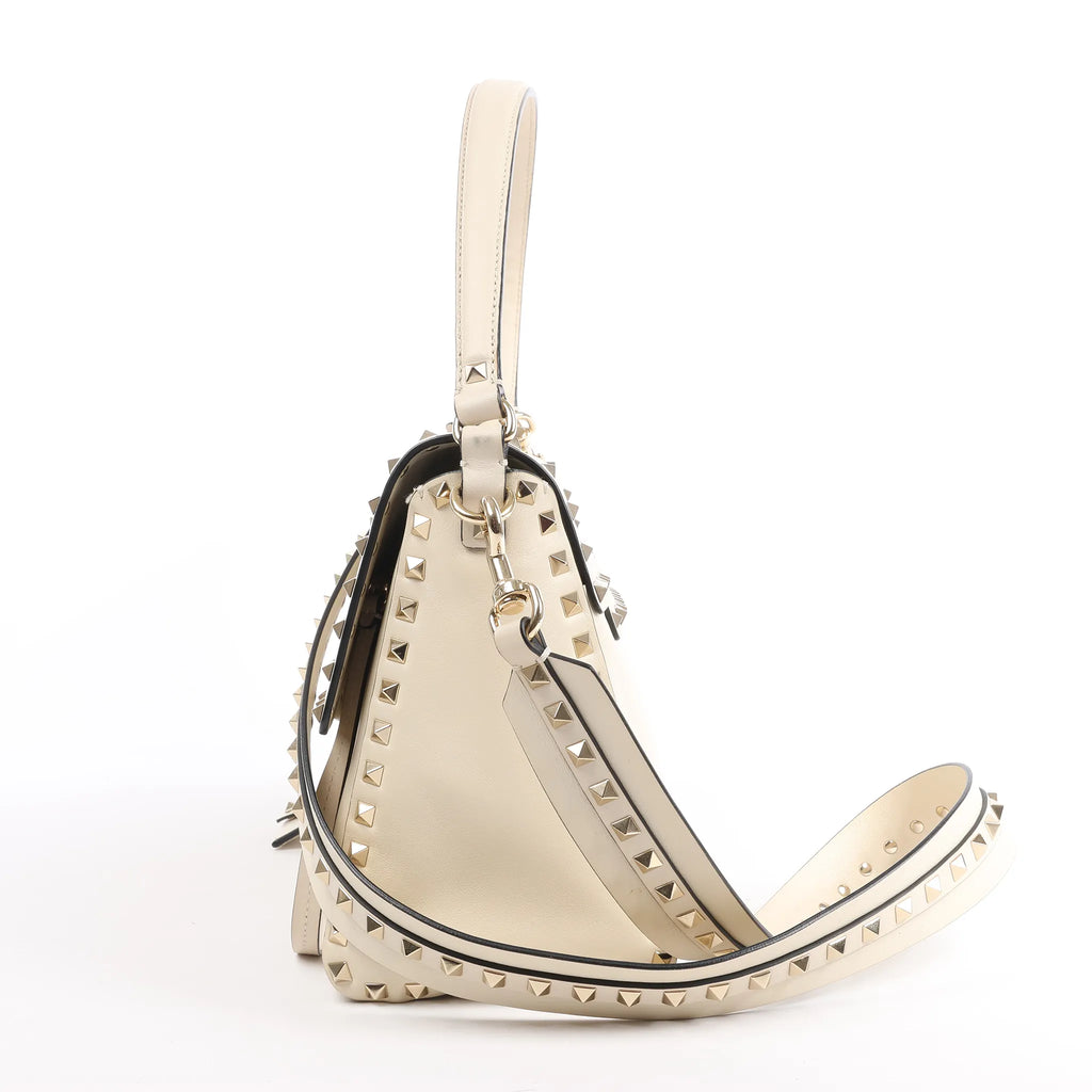 Valentino Garavani Rockstud Leather 2Way Handbag in Beige