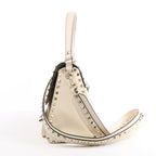 Valentino Garavani Rockstud Leather 2Way Handbag in Beige