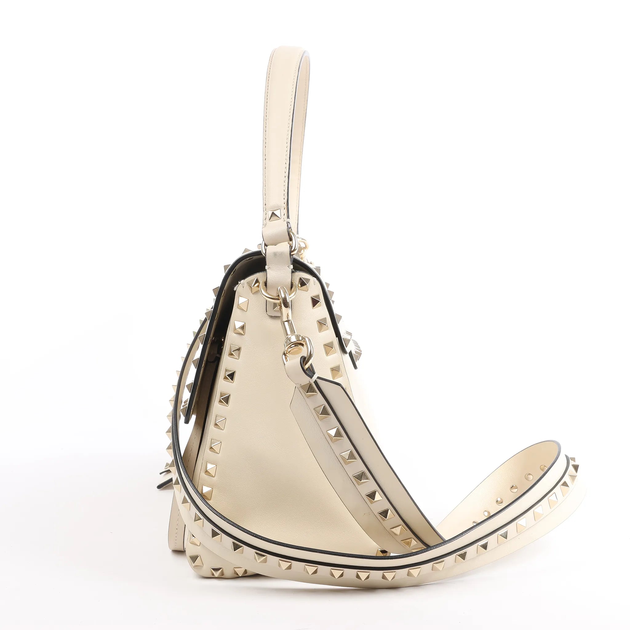 Valentino Garavani Rockstud Leather 2Way Handbag in Beige