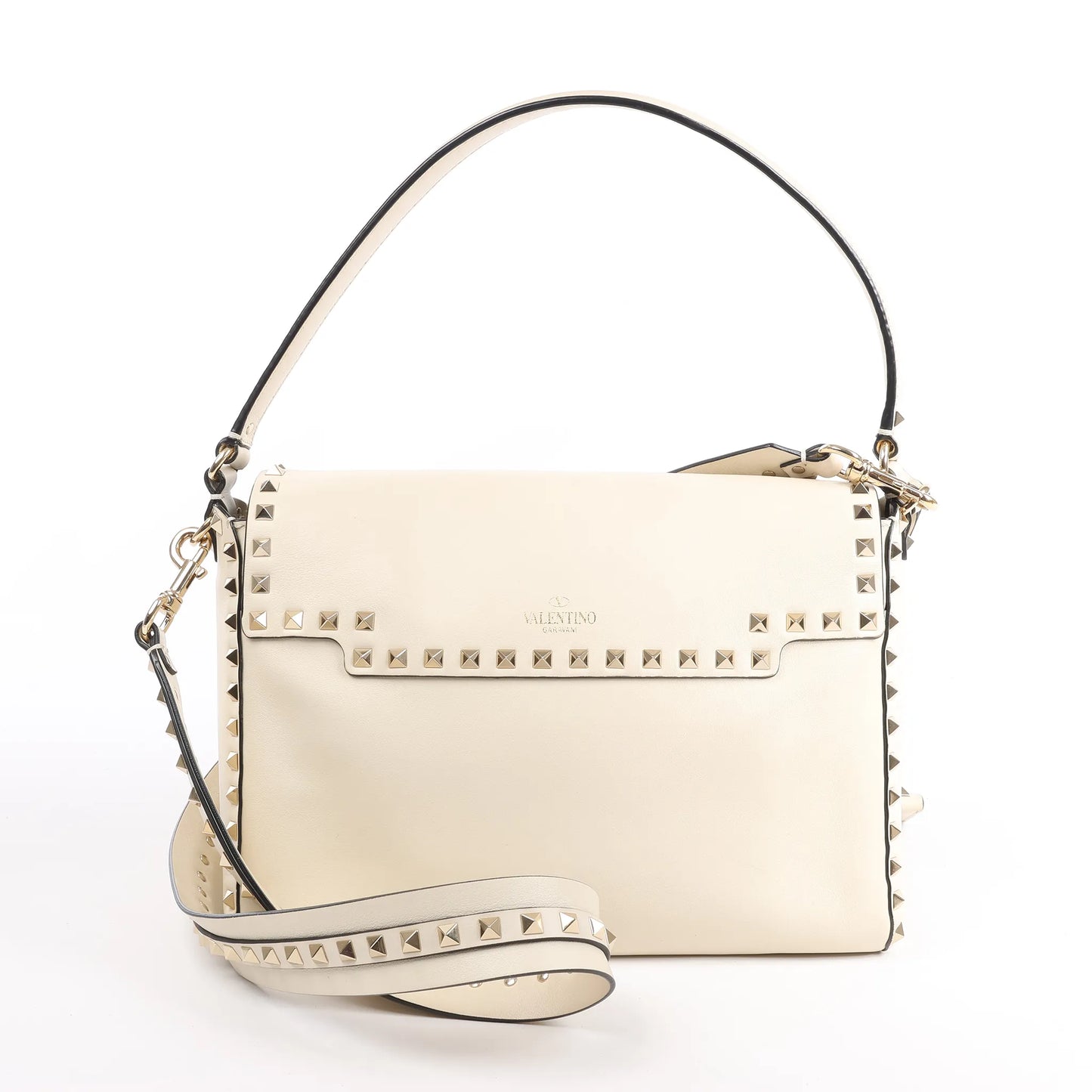Valentino Garavani Rockstud Leather 2Way Handbag in Beige