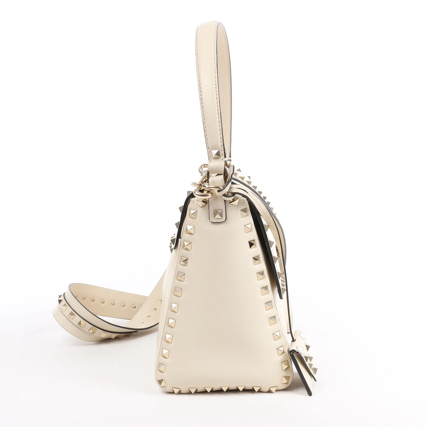 Valentino Garavani Rockstud Leather 2Way Handbag in Beige