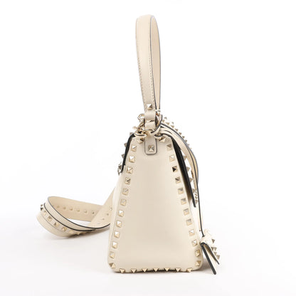 Valentino Garavani Rockstud Leather 2Way Handbag in Beige