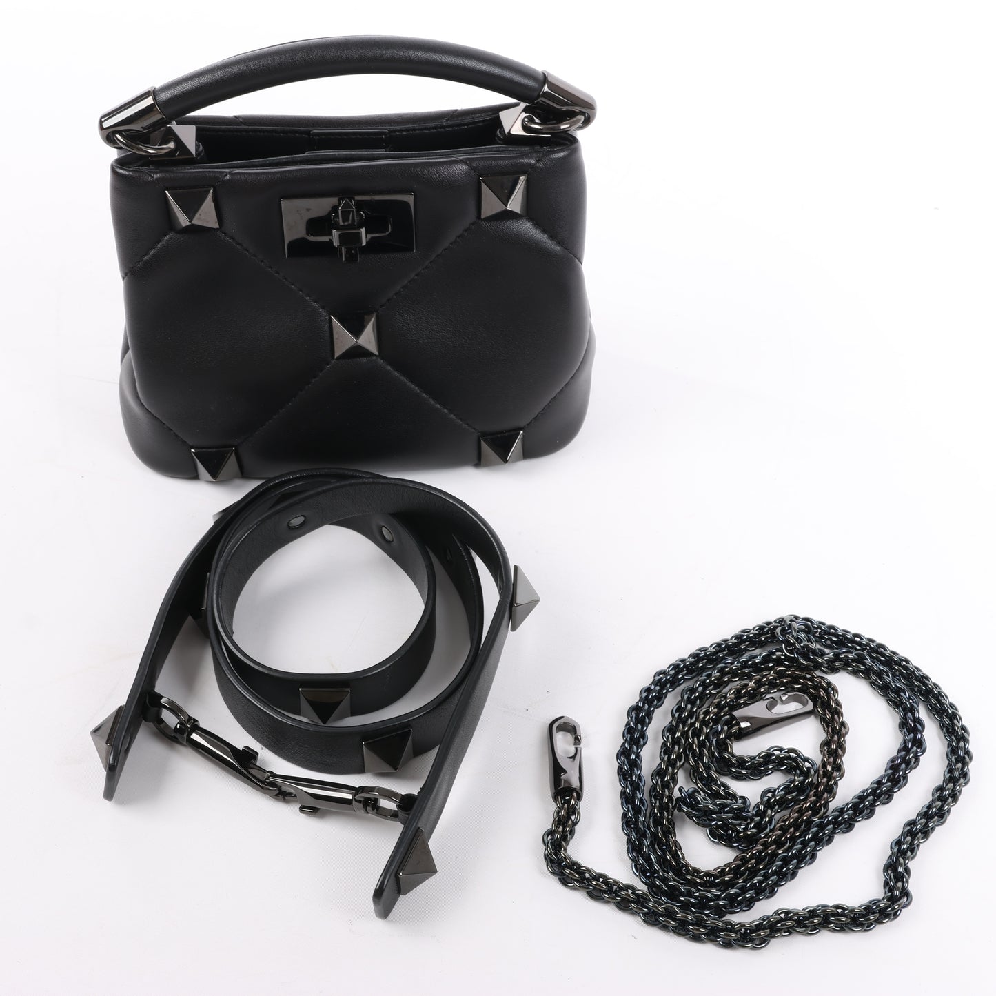 Valentino Garavani Roman Studs Leather 3-way Shoulder Bag in Black