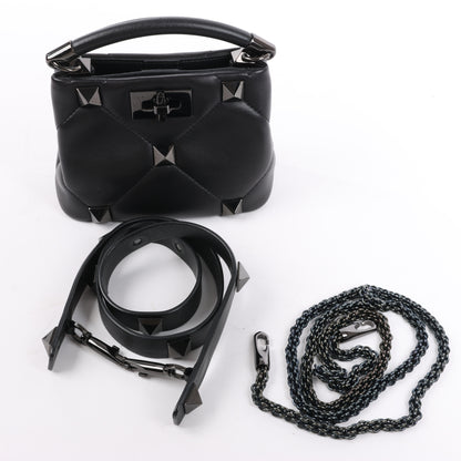 Valentino Garavani Roman Studs Leather 3-way Shoulder Bag in Black