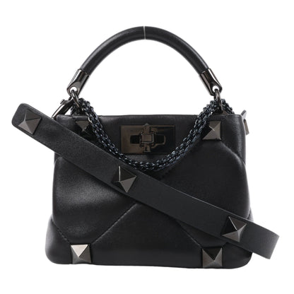 Valentino Garavani Roman Studs Leather 3-way Shoulder Bag in Black
