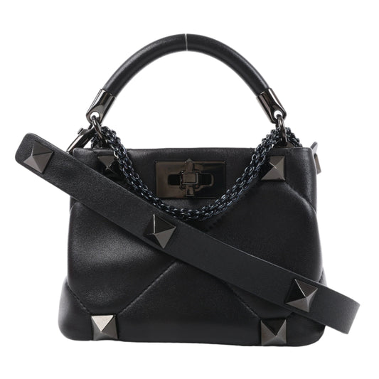 Valentino Garavani Roman Studs Leather 3-way Shoulder Bag in Black