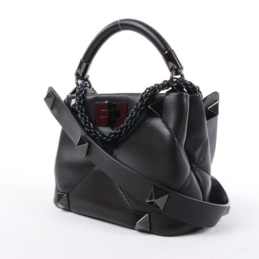 Valentino Garavani Roman Studs Leather 3-way Shoulder Bag in Black