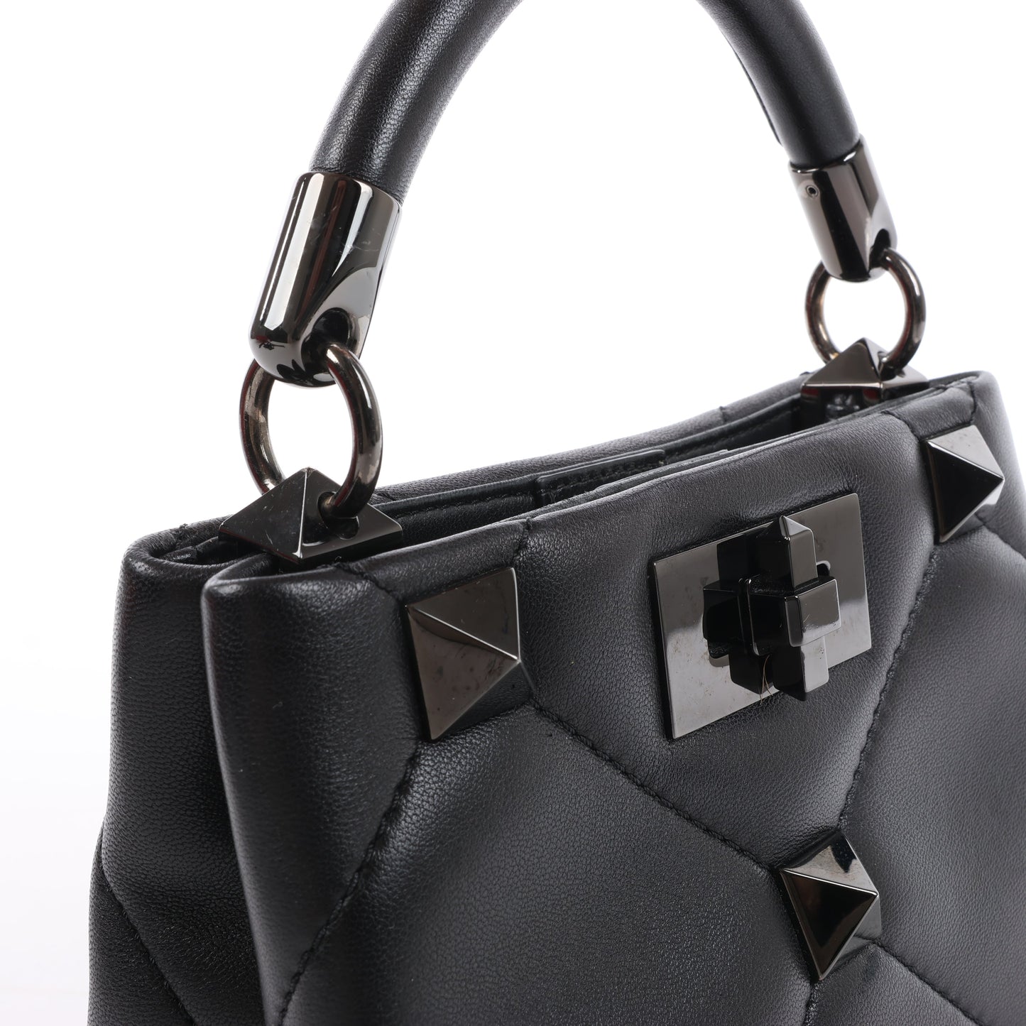 Valentino Garavani Roman Studs Leather 3-way Shoulder Bag in Black