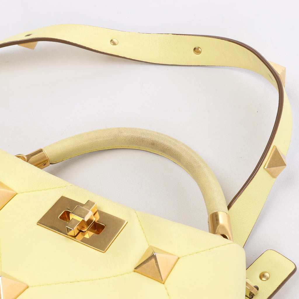 Valentino Garavani Roman Studs Leather 2Way Handbag in Yellow