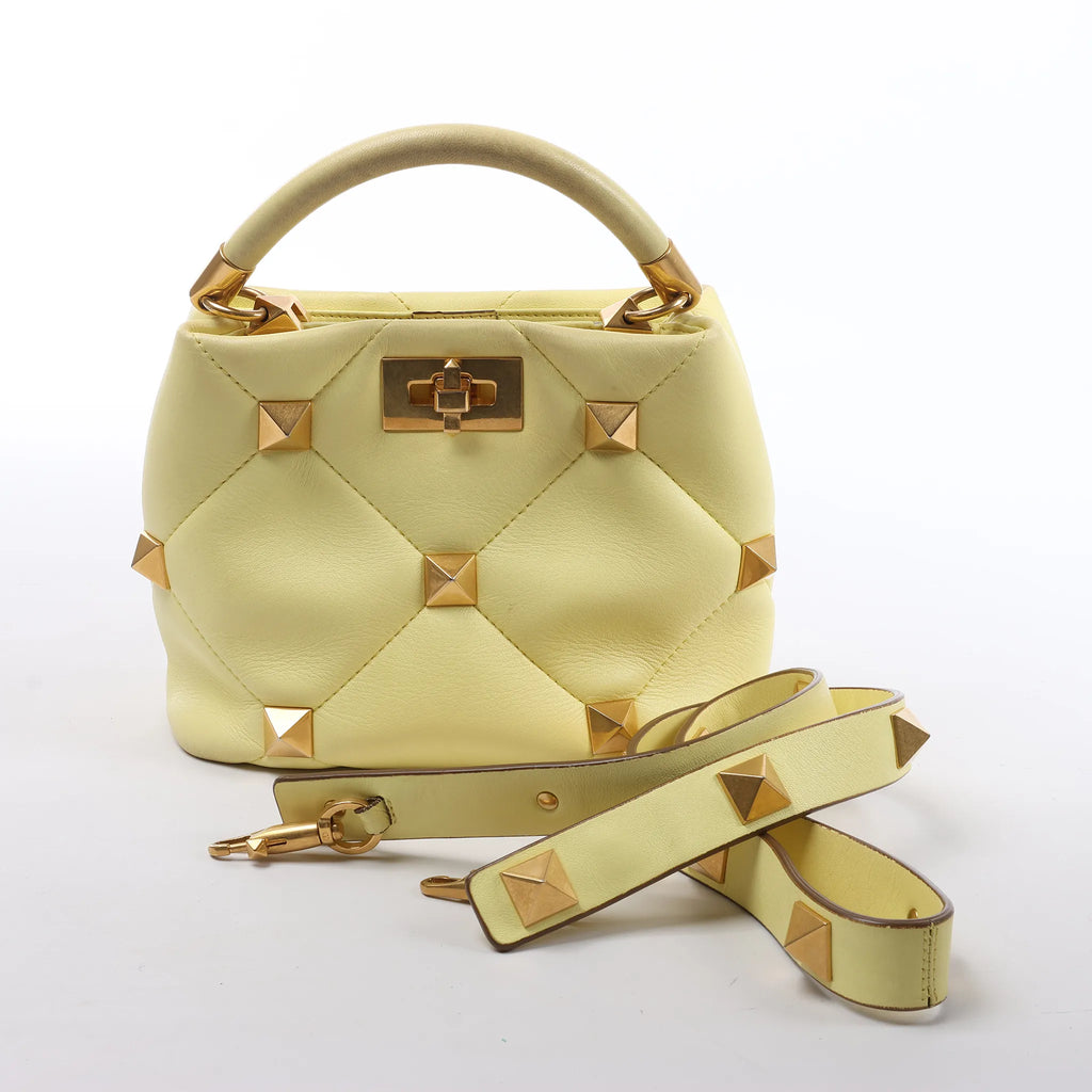 Valentino Garavani Roman Studs Leather 2Way Handbag in Yellow