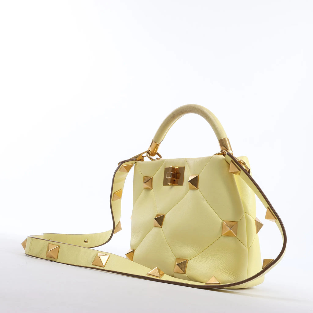 Valentino Garavani Roman Studs Leather 2Way Handbag in Yellow