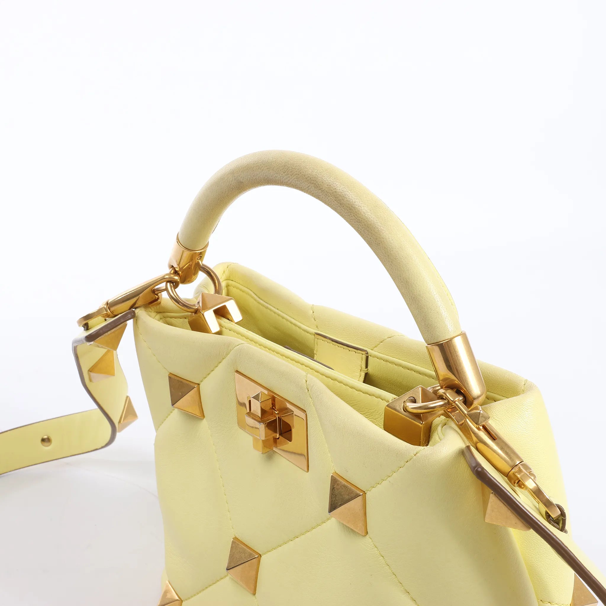 Valentino Garavani Roman Studs Leather 2Way Handbag in Yellow
