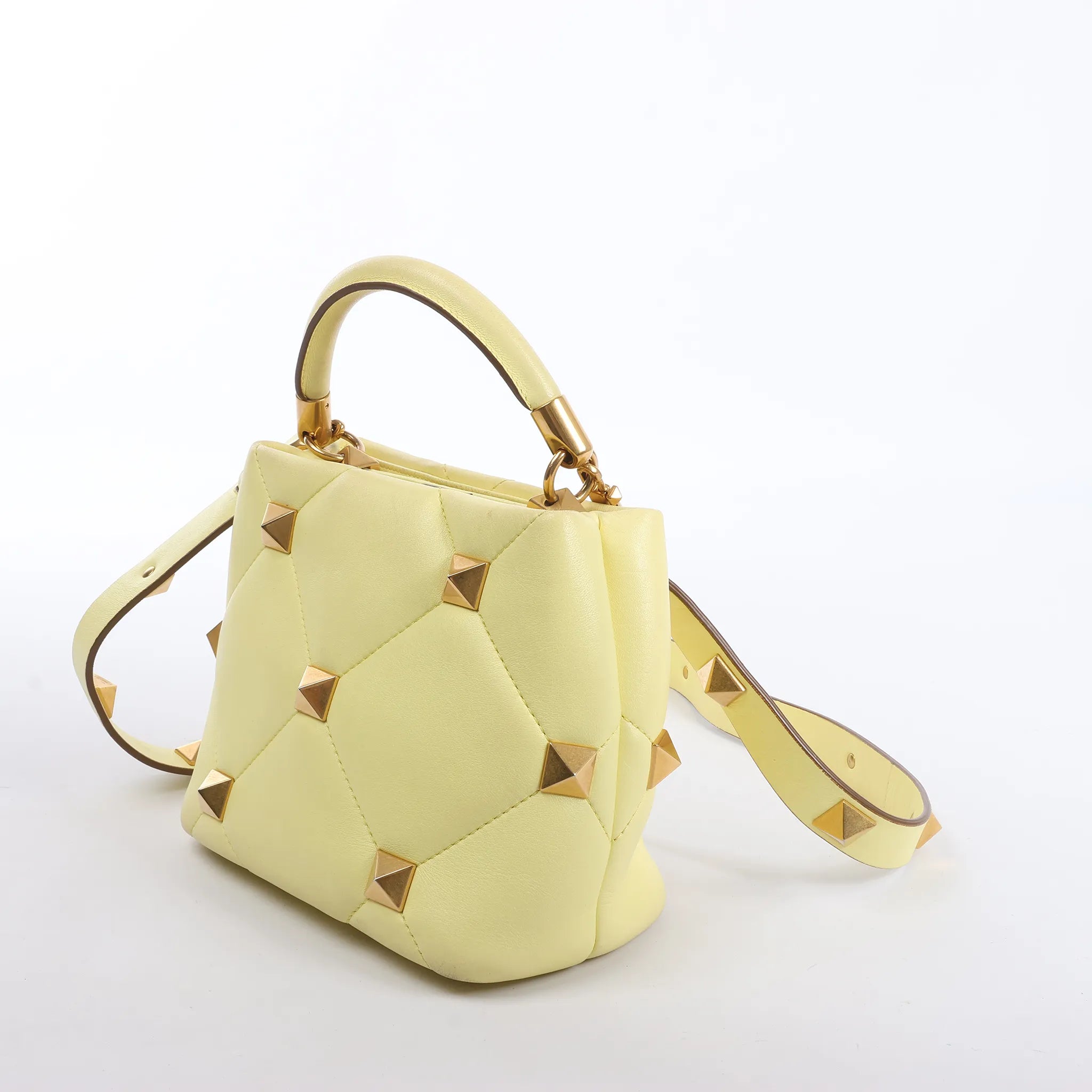 Valentino Garavani Roman Studs Leather 2Way Handbag in Yellow