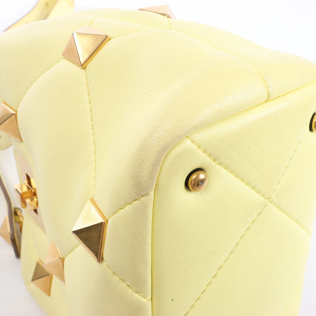 Valentino Garavani Roman Studs Leather 2Way Handbag in Yellow