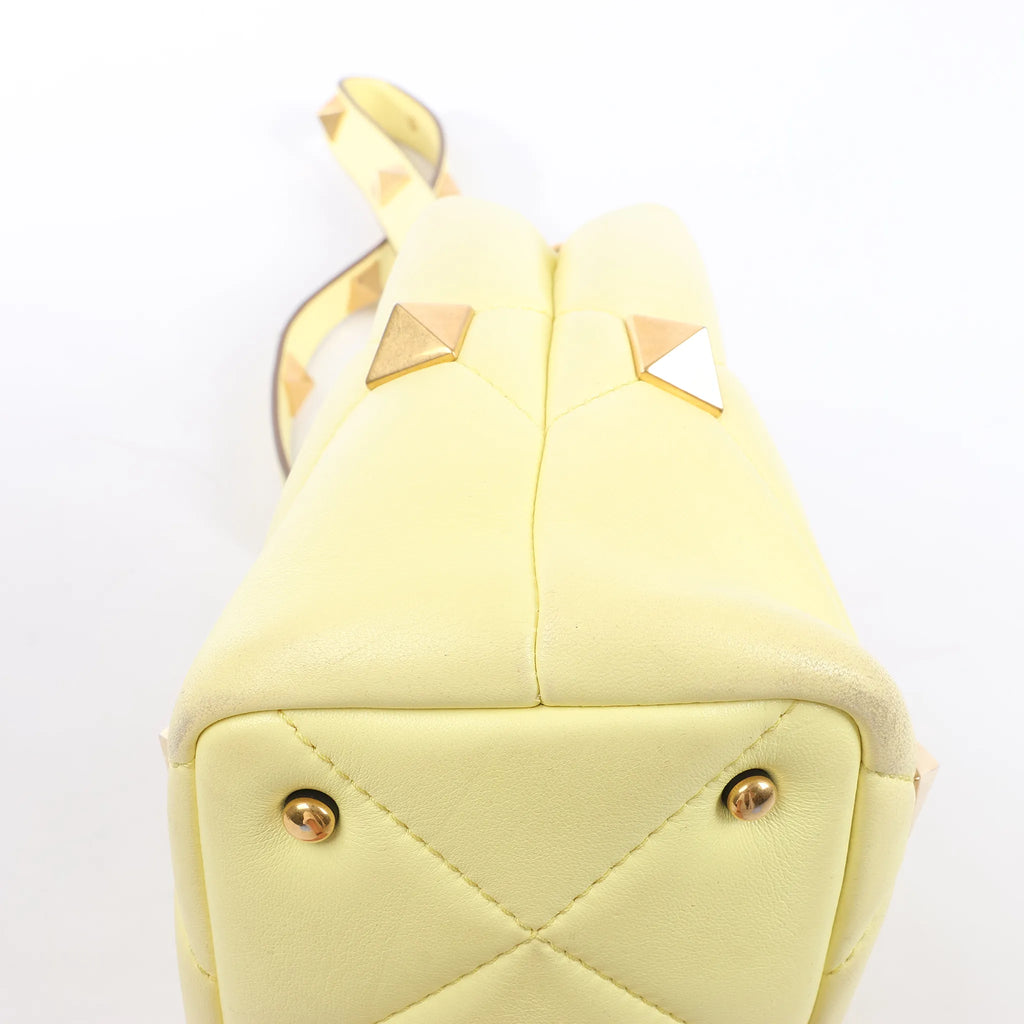 Valentino Garavani Roman Studs Leather 2Way Handbag in Yellow