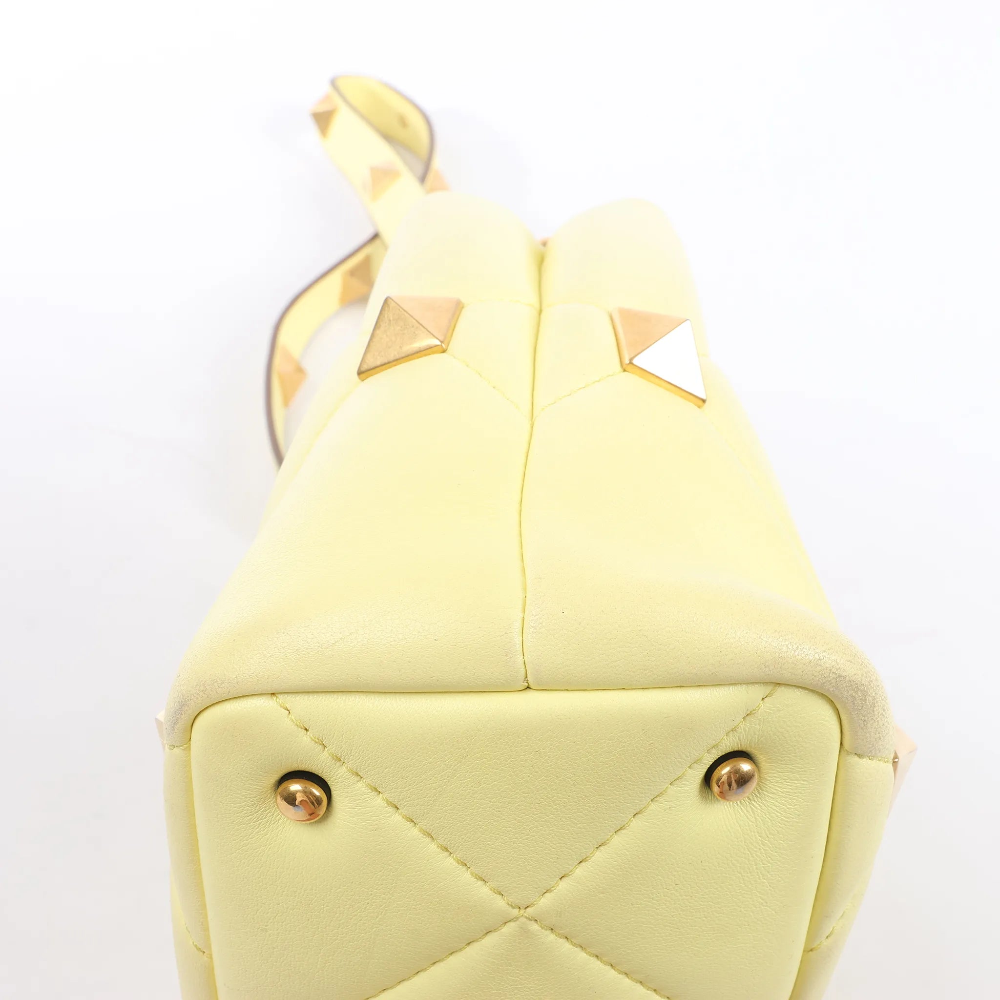 Valentino Garavani Roman Studs Leather 2Way Handbag in Yellow