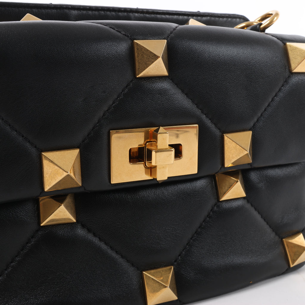 Valentino Garavani Roman Studs Leather 2Way Handbag in Black