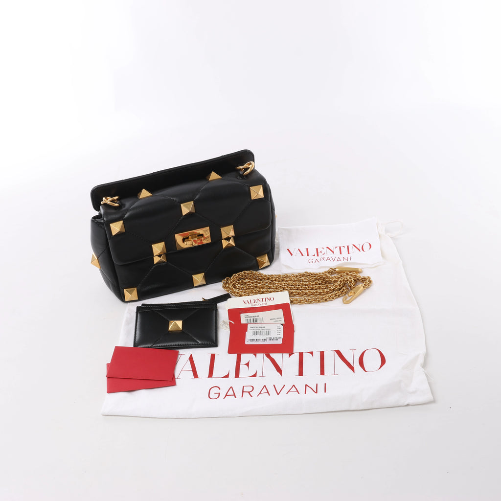 Valentino Garavani Roman Studs Leather 2Way Handbag in Black