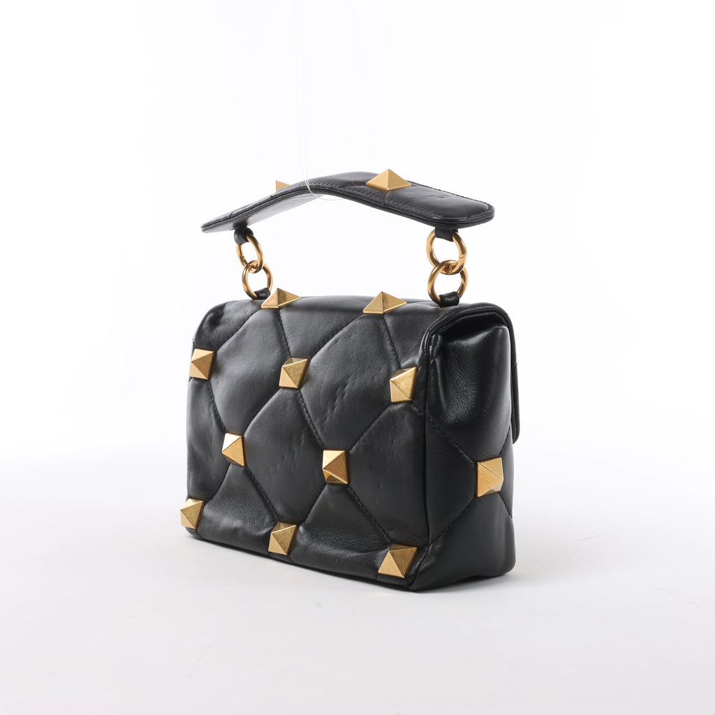 Valentino Garavani Roman Studs Leather 2Way Handbag in Black