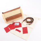 Valentino Garavani Straws x Leather Shoulder bag Beige x Brown